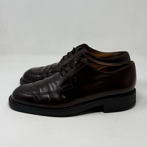TOD\'S Apron Toe Derby Shoes Mens 10 Burgundy Lace Up Business Dress Wedding READ main image 14